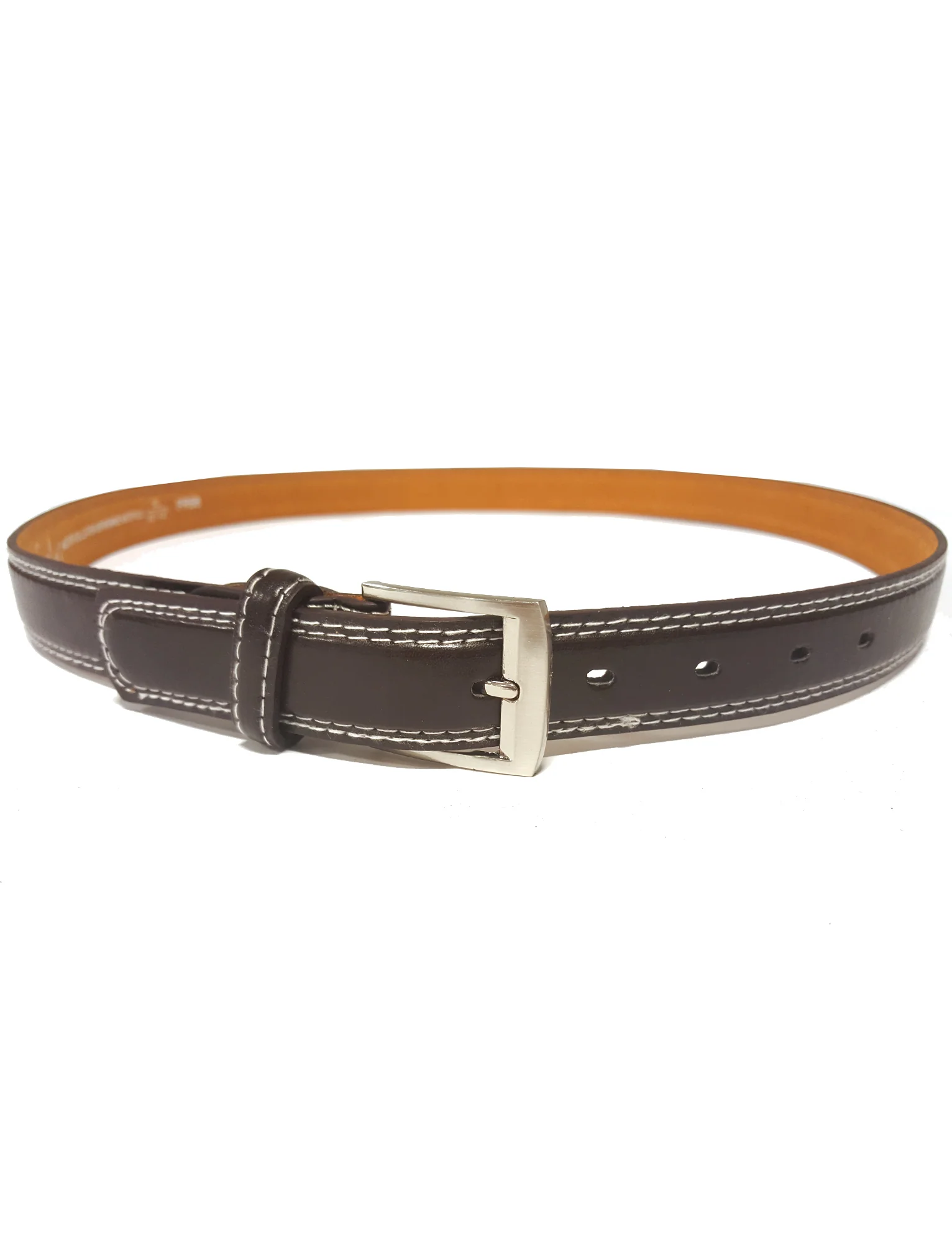 Mens Archie Contrast Stitch Leather Belt in Brown - Image 3