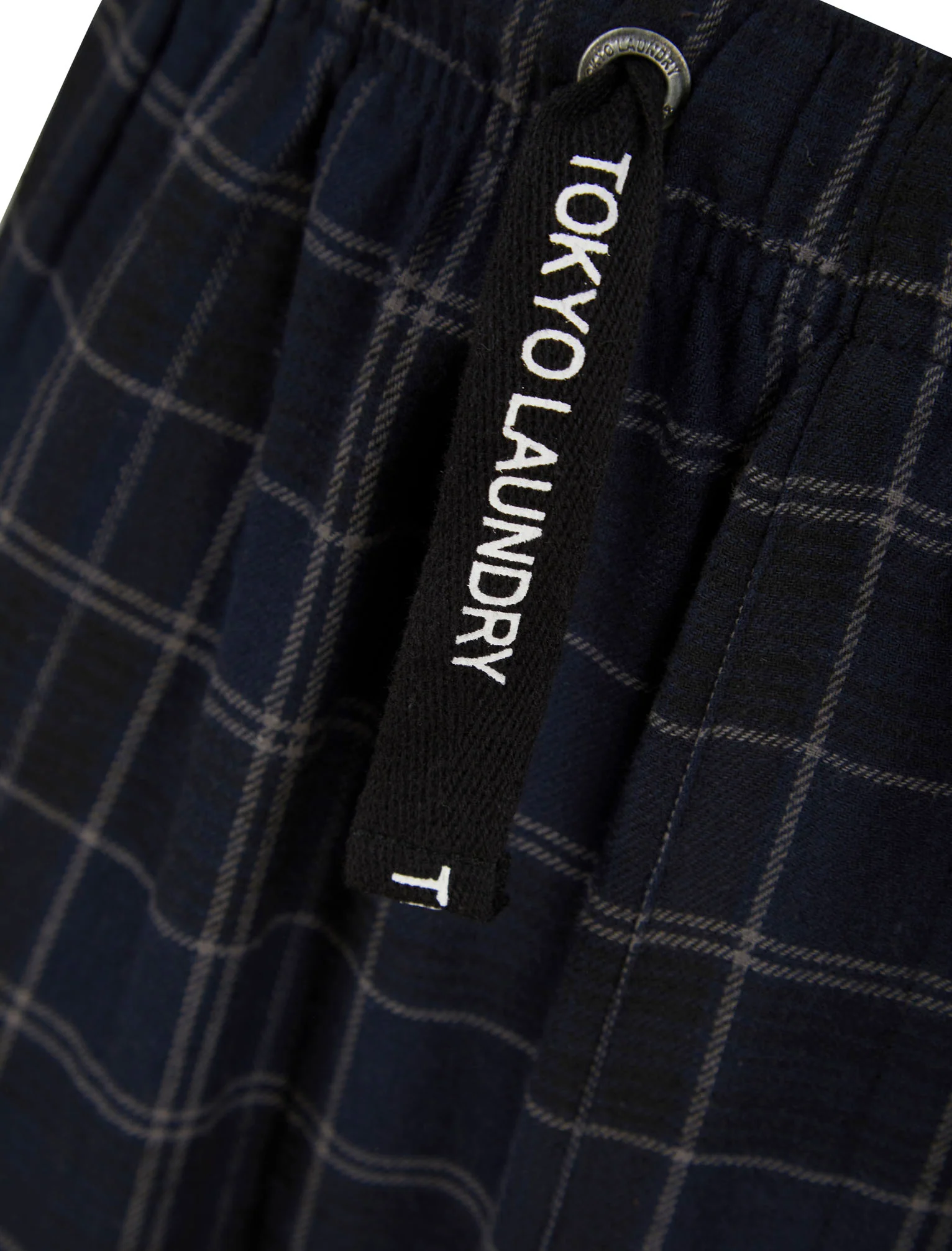 Bennett Brushed Flannel Woven Checked Cotton Lounge Pants in Blue Marl  - Tokyo Laundry - Image 3