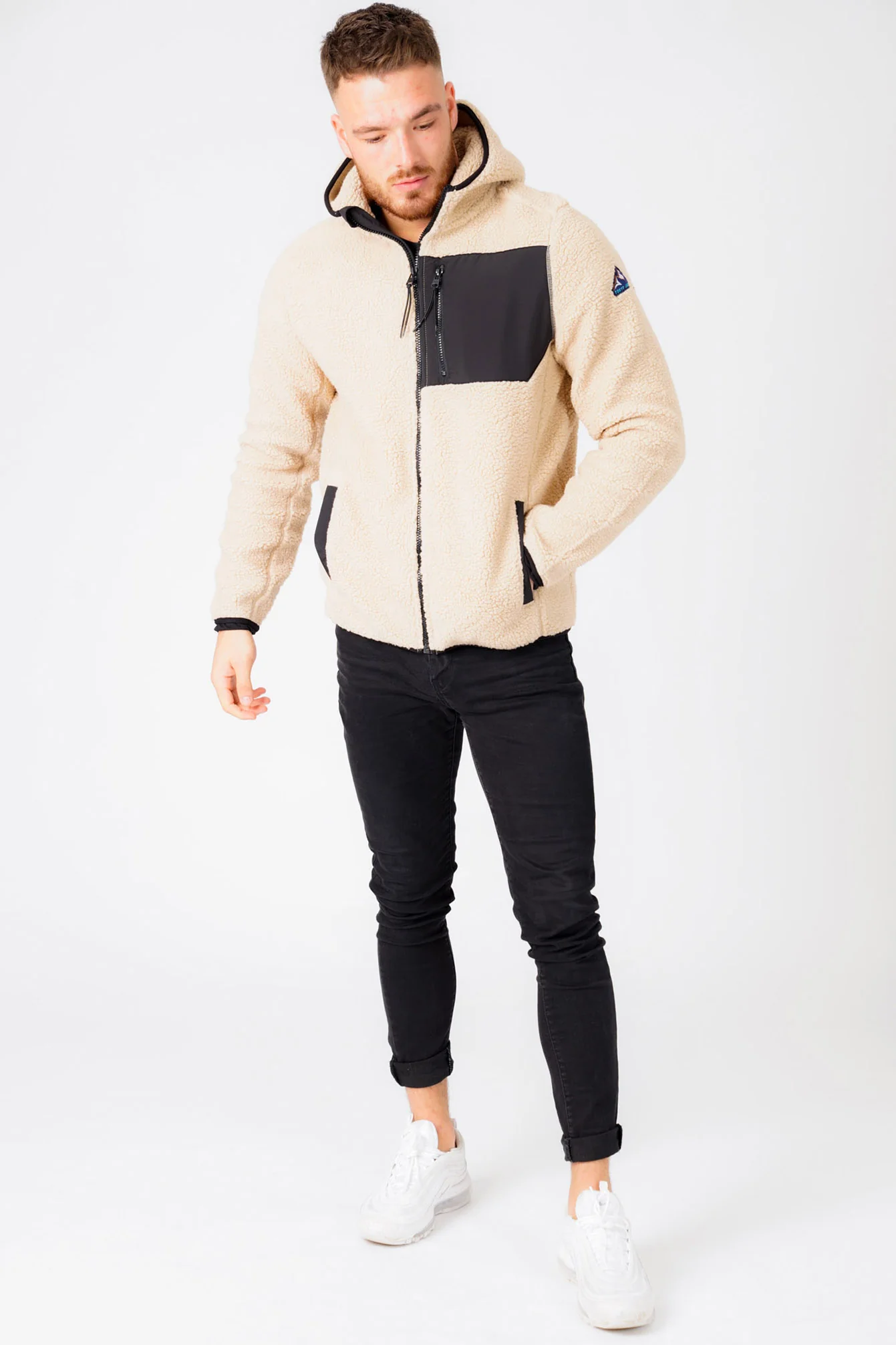 Brewer Teddy Borg Fleece Zip Through Hoody In Natural Taupe - Tokyo Laundry - Image 3