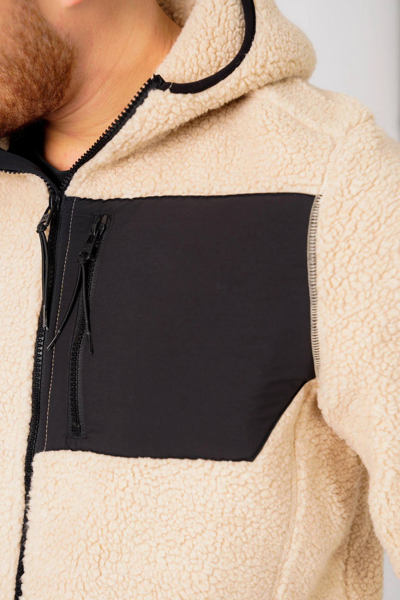 Brewer Teddy Borg Fleece Zip Through Hoody In Natural Taupe - Tokyo Laundry - Image 5