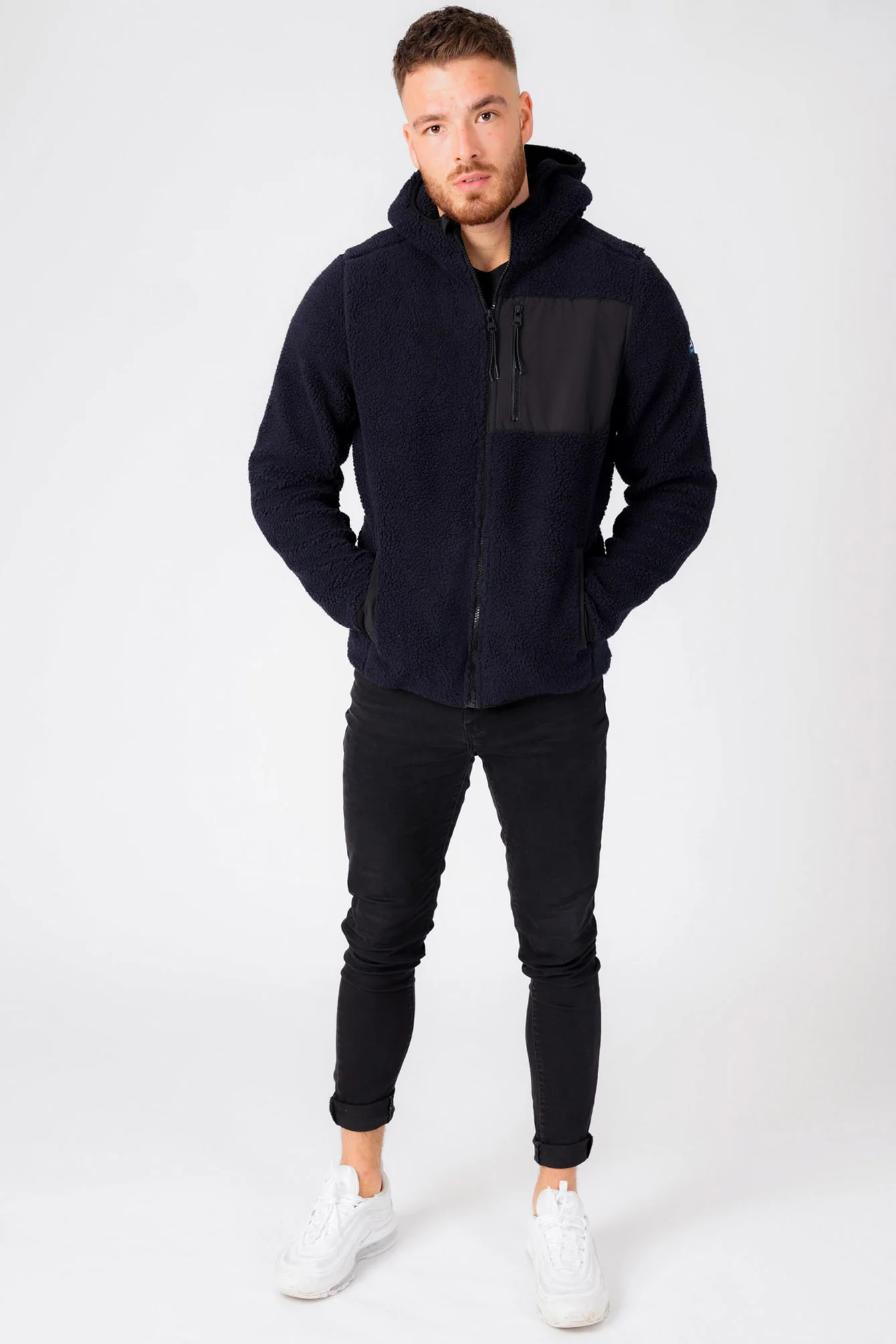 Brewer Teddy Borg Fleece Zip Through Hoody In Navy - Tokyo Laundry - Image 3