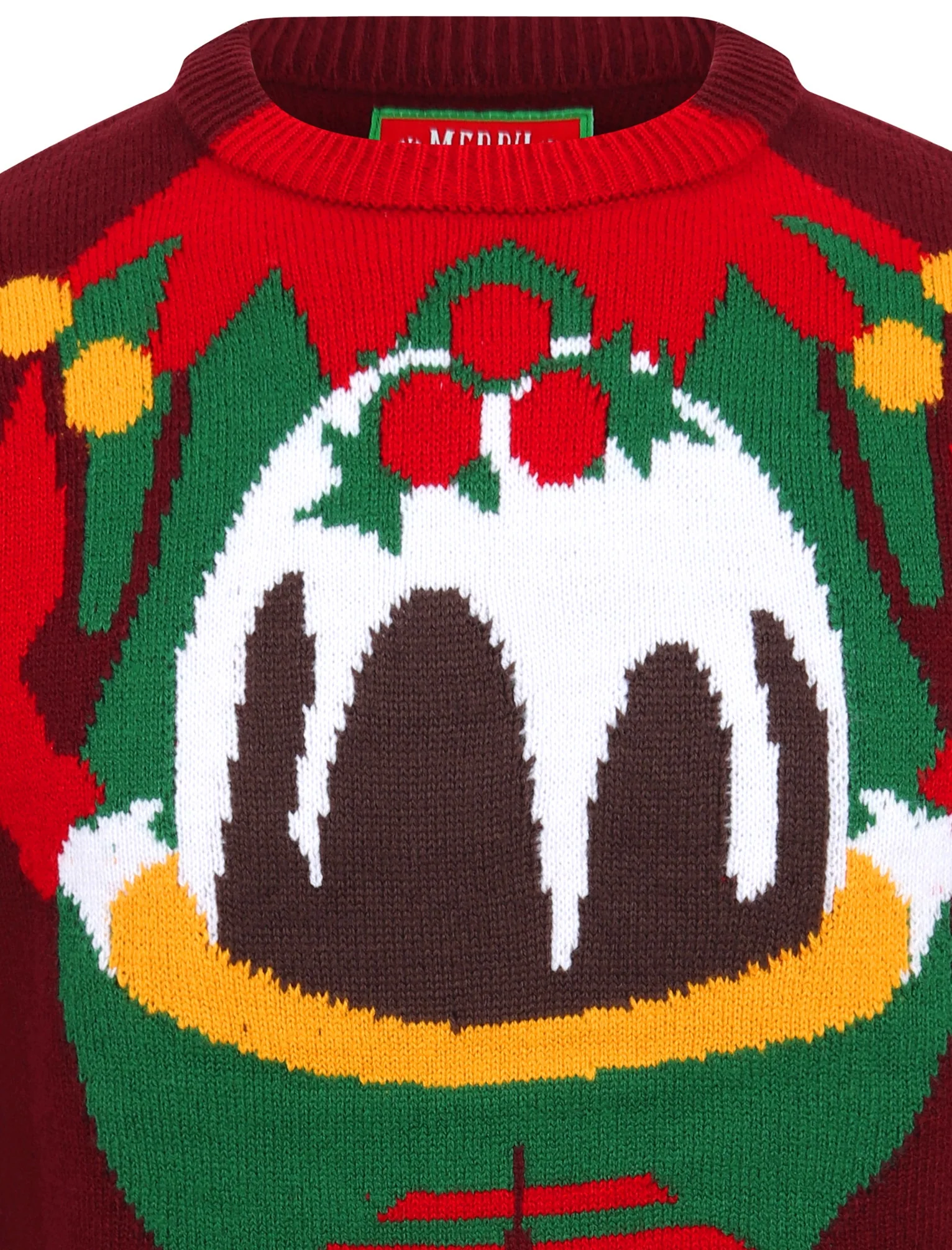 Chill Out Elf Motif Novelty Christmas Jumper in Oxblood - Season’s Greetings - Image 3