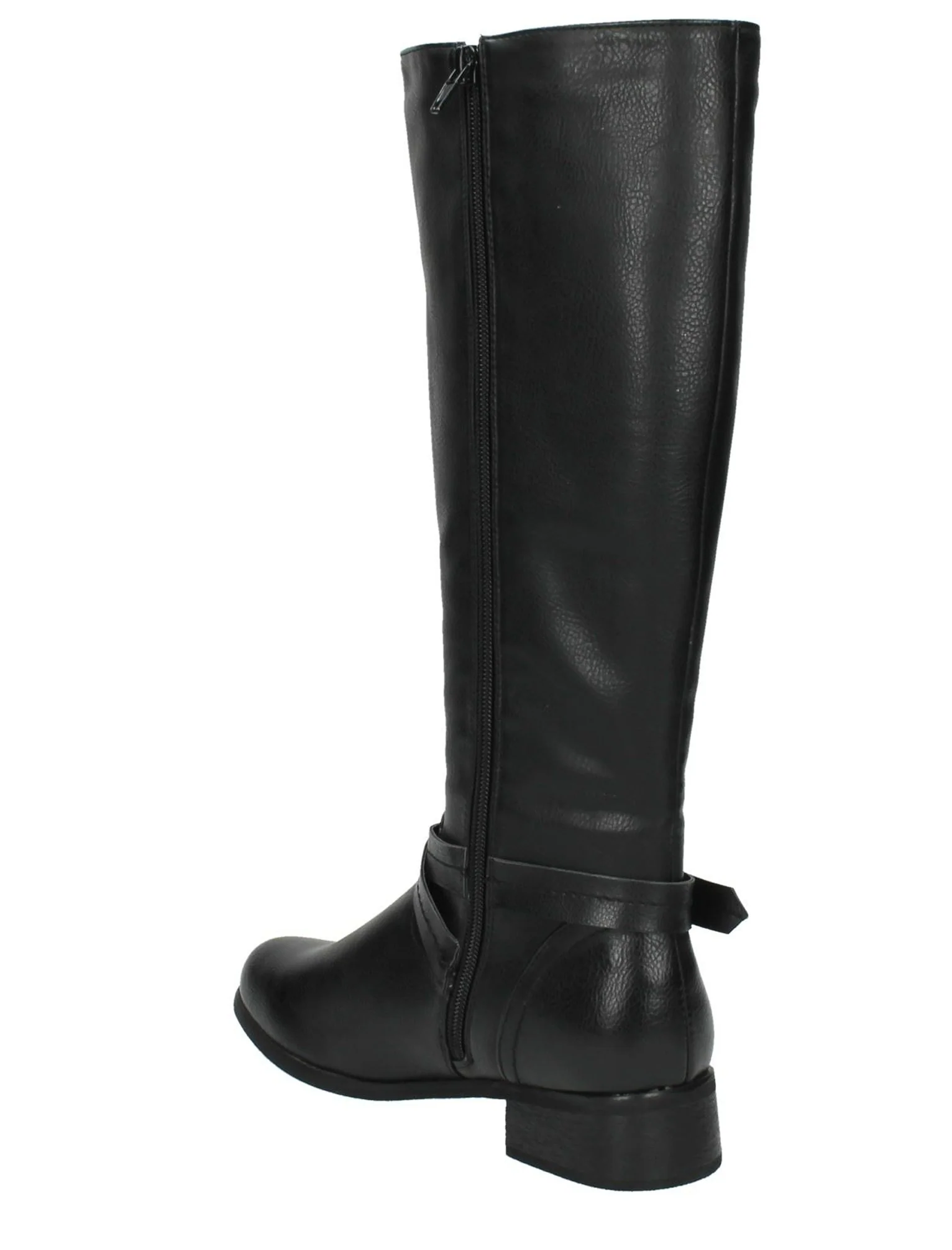 Erin Faux Leather Knee High Boots with Buckle Strap in Black - Image 4