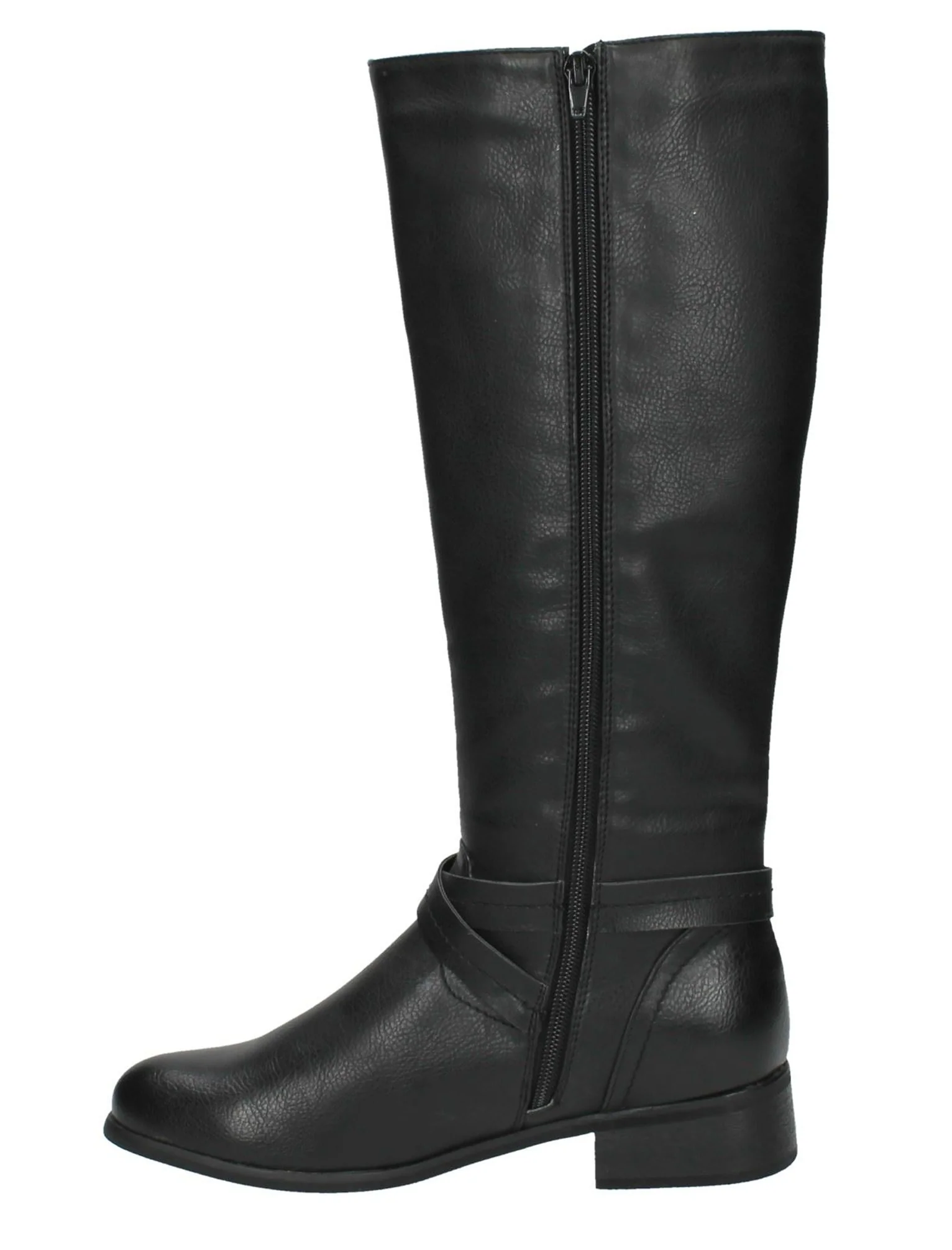 Erin Faux Leather Knee High Boots with Buckle Strap in Black - Image 5