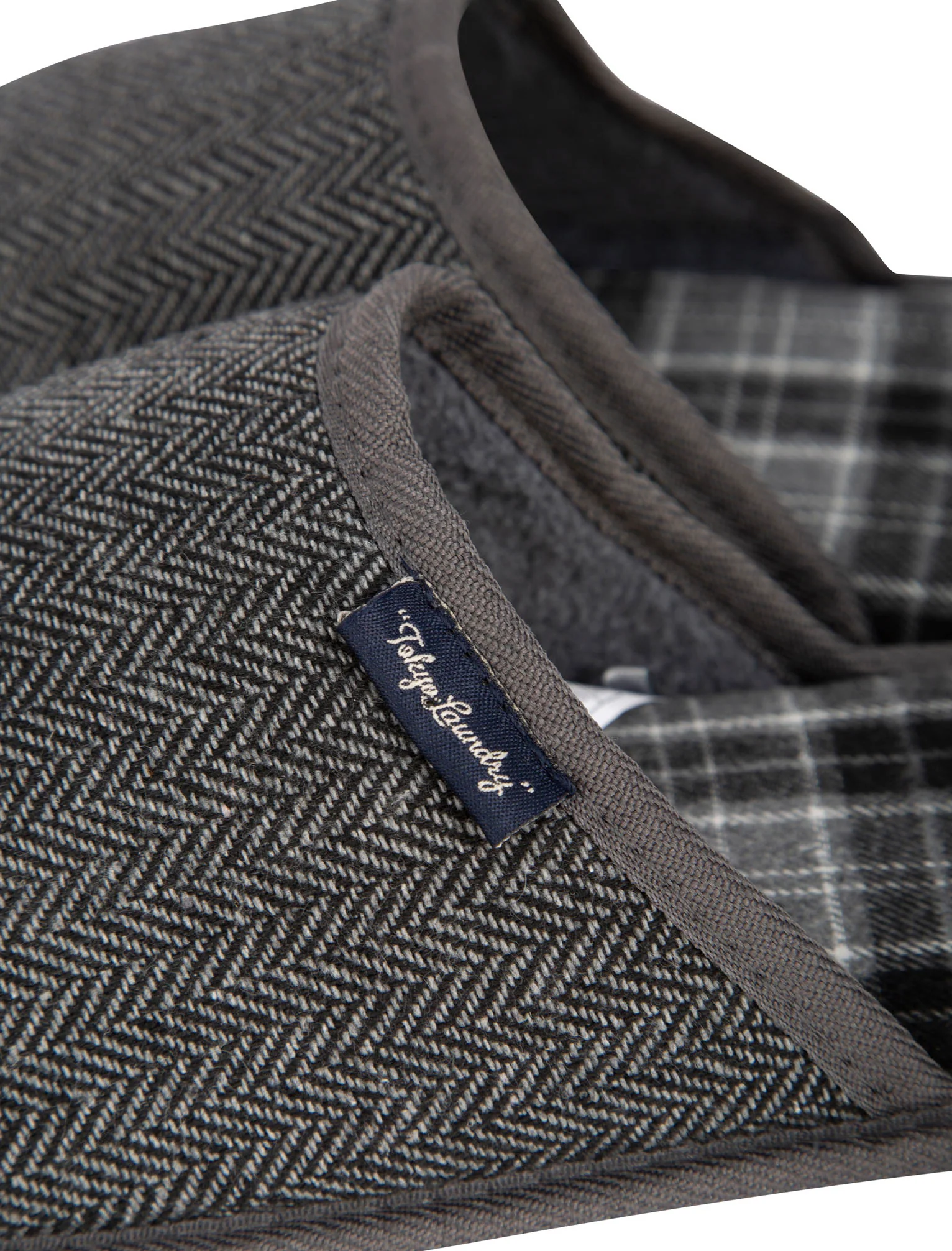 Firth Herringbone Mule Slippers with Checked Lining in Grey - Tokyo Laundry - Image 3