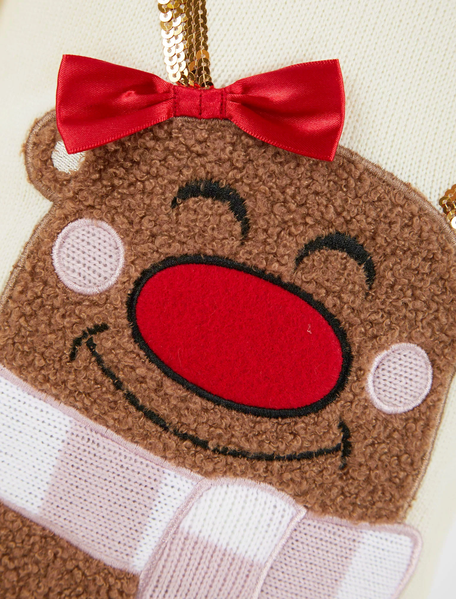 Girl's Sequin Vixen Novelty Christmas Jumper in Cannoli Cream - Merry Christmas Kids (4-12yrs) - Image 3