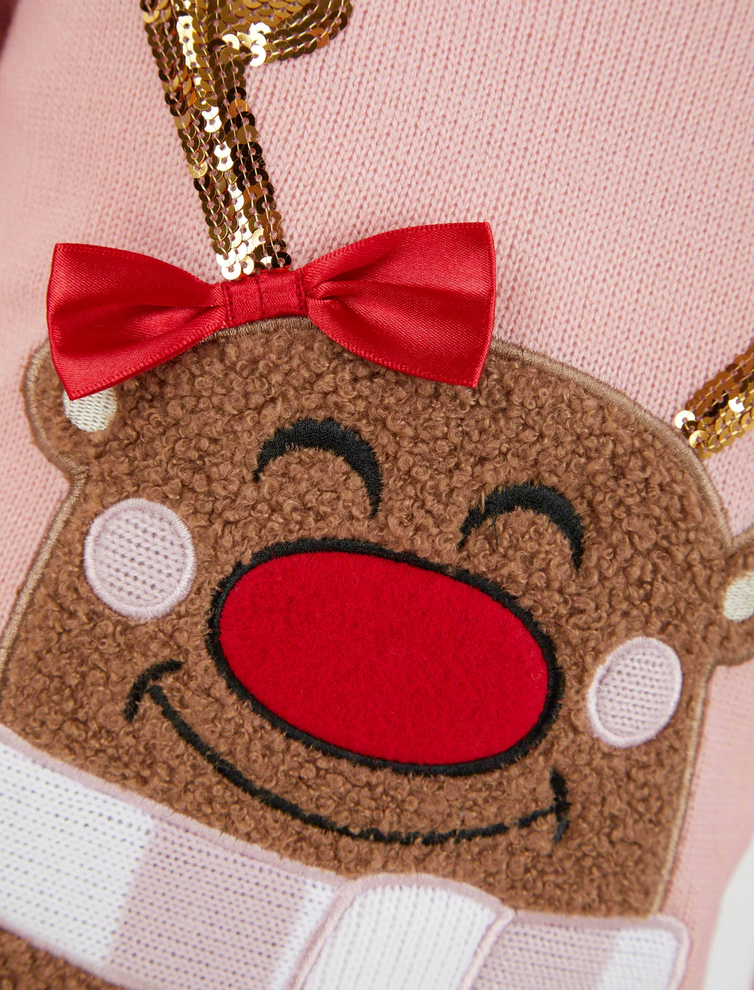 Girl's Sequin Vixen Novelty Christmas Jumper in Pink Almond Blossom - Merry Christmas Kids (4-12yrs) - Image 3