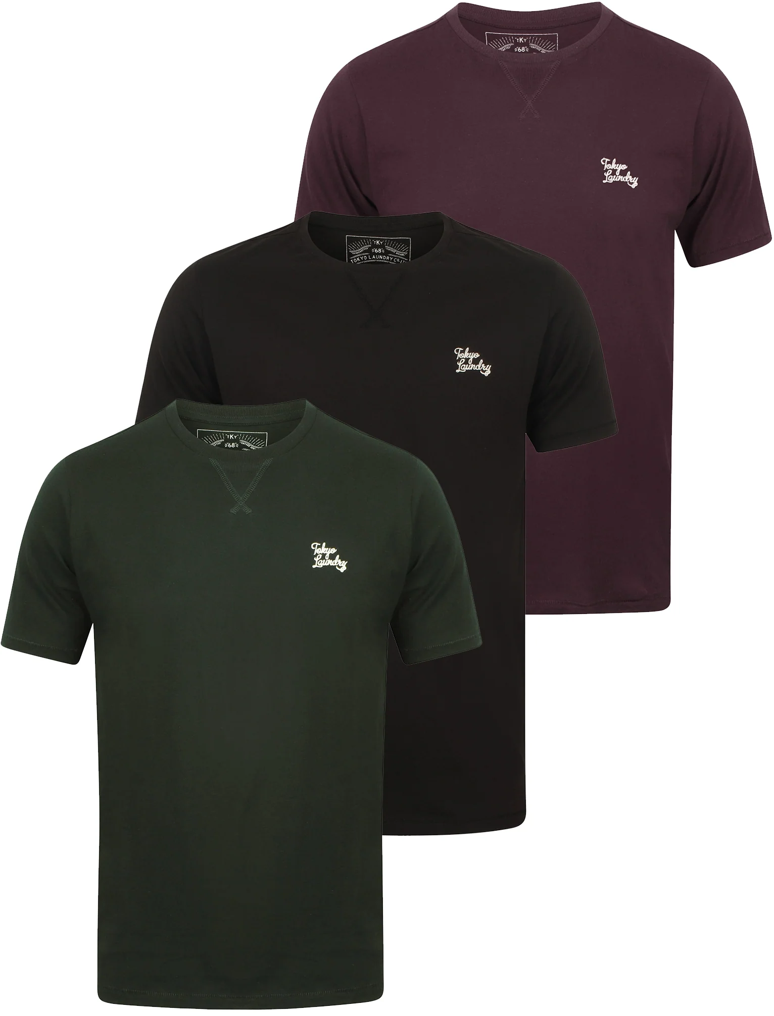 Koppelo (3 Pack) Crew Neck Cotton T-Shirts In Hunter Green / Aubergine / Black - Tokyo Laundry - Image 3