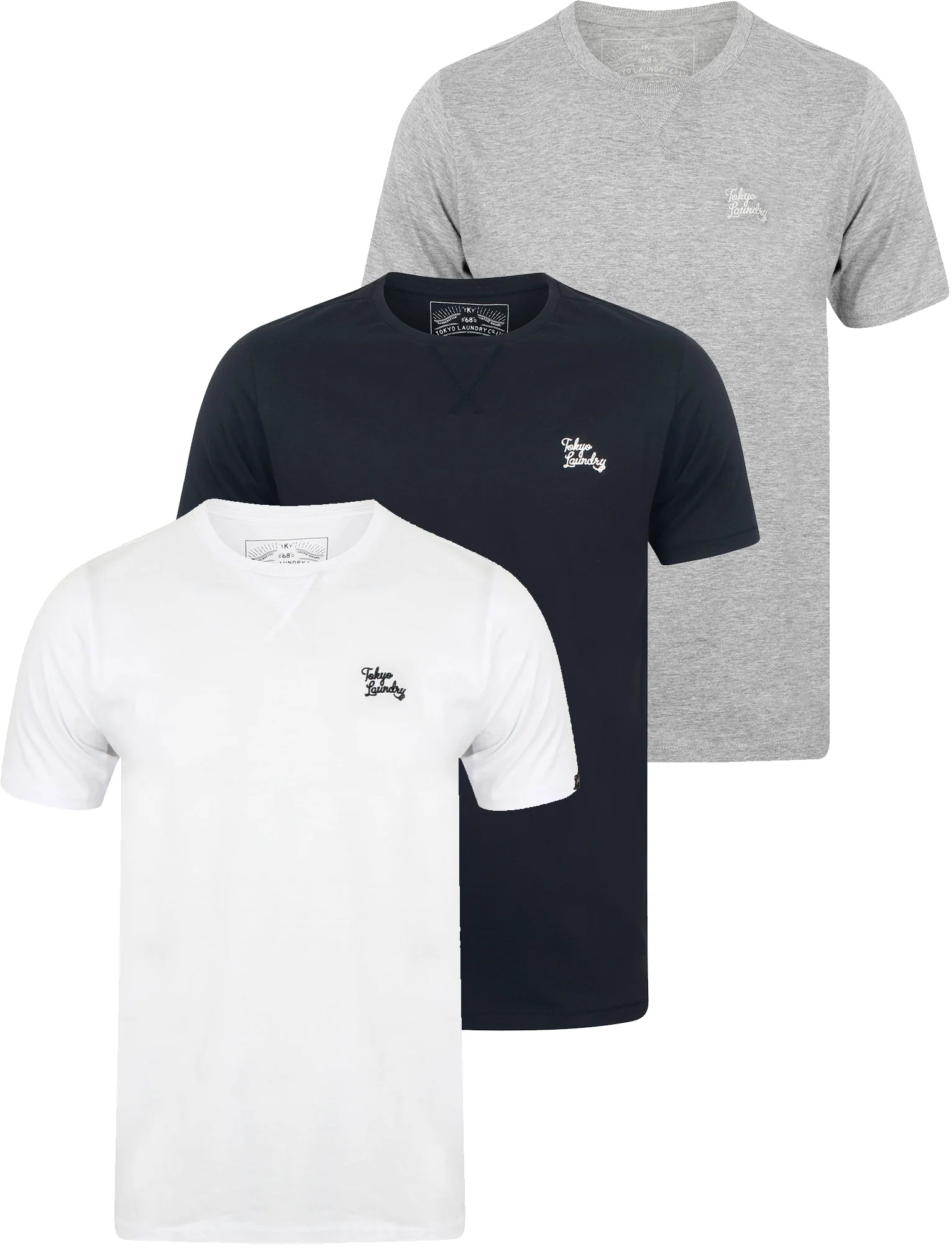 Koppelo (3 Pack) Crew Neck Cotton T-Shirts In White / Light Grey Marl / Navy - Tokyo Laundry - Image 3