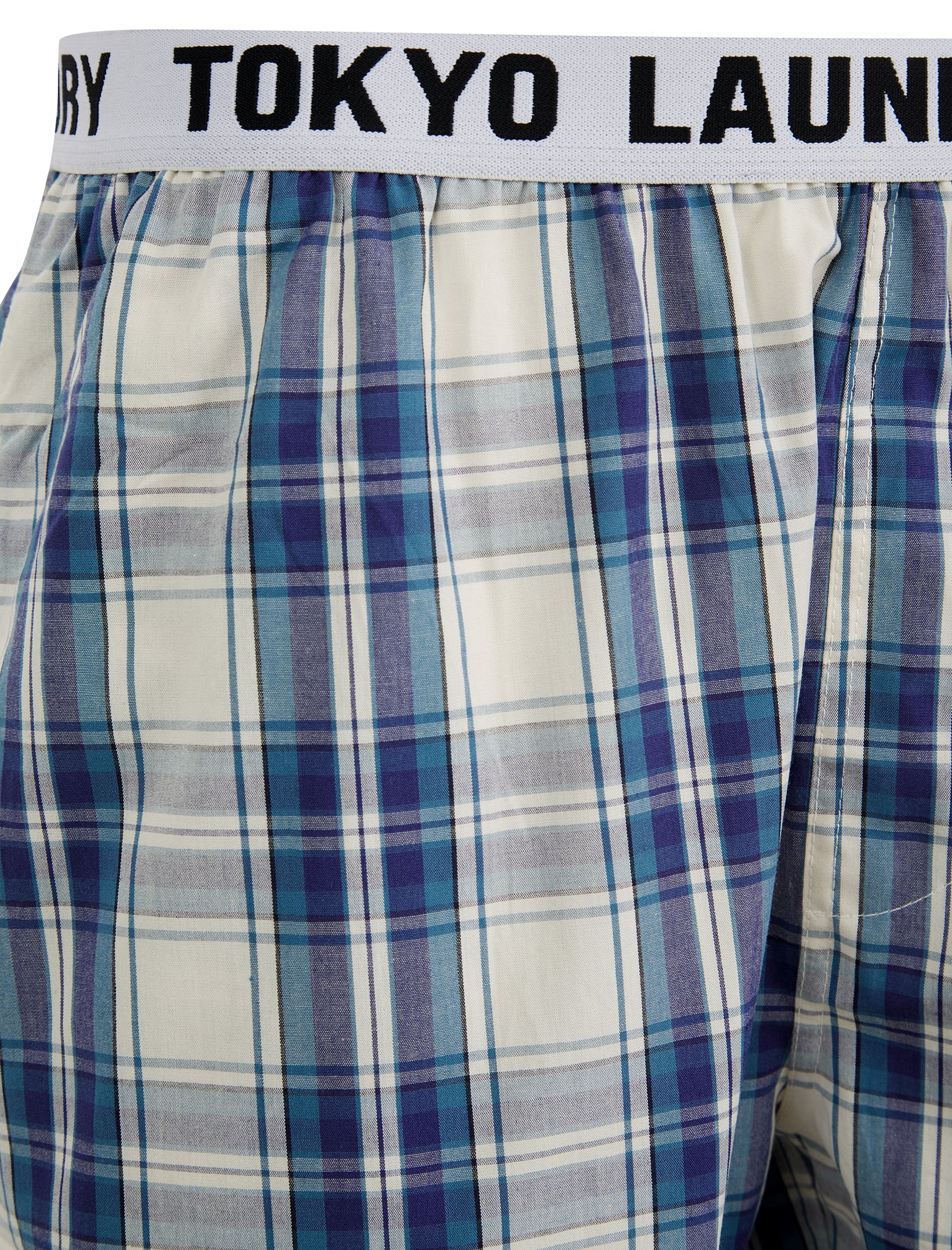 Medi Yarn Dyed Check Cotton Elastic Wasit Lounge Shorts in Skipper Blue - Tokyo Laundry - Image 3