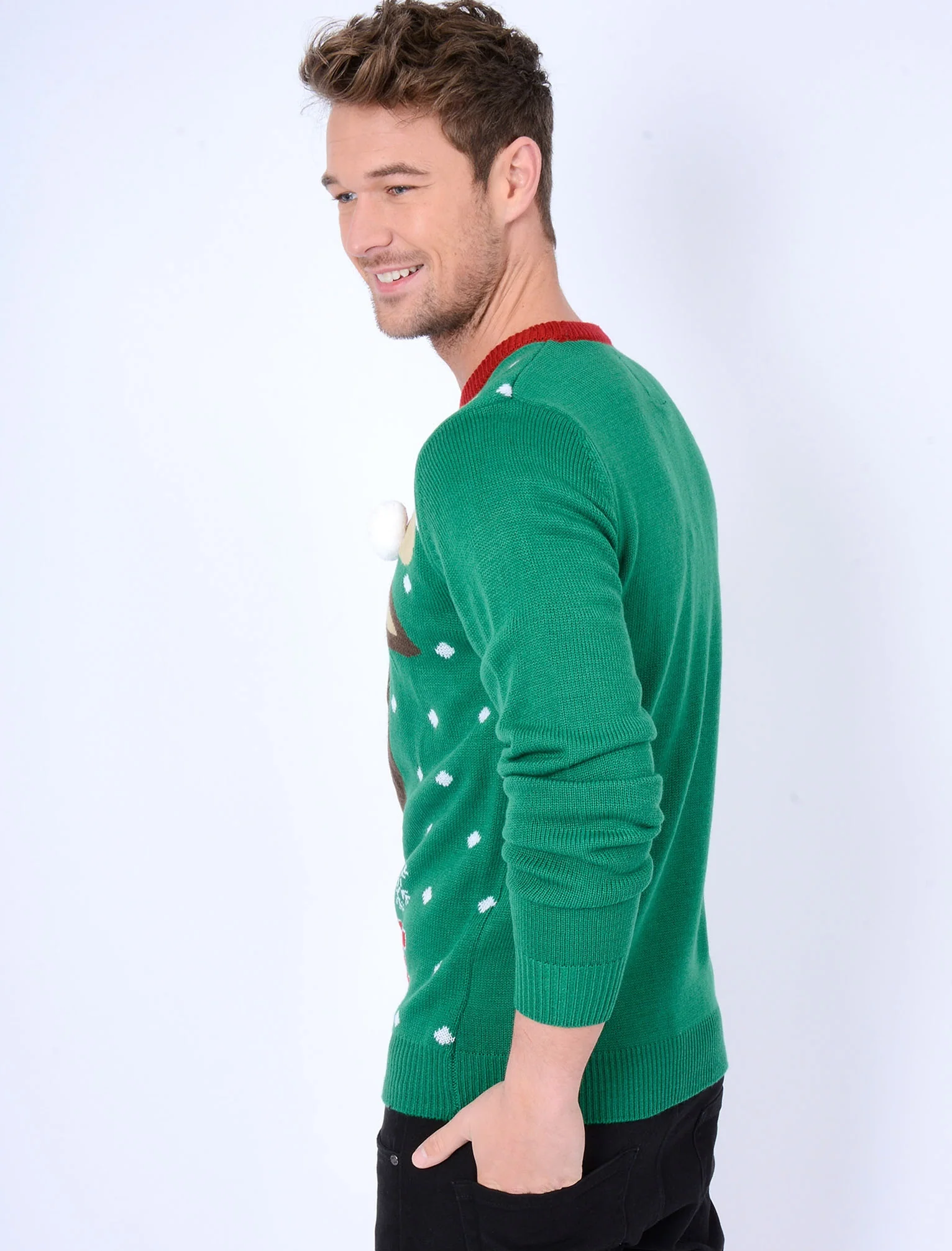 Merry Xmoose Novelty Christmas Jumper in Christmas Green - Season’s Greetings - Image 3