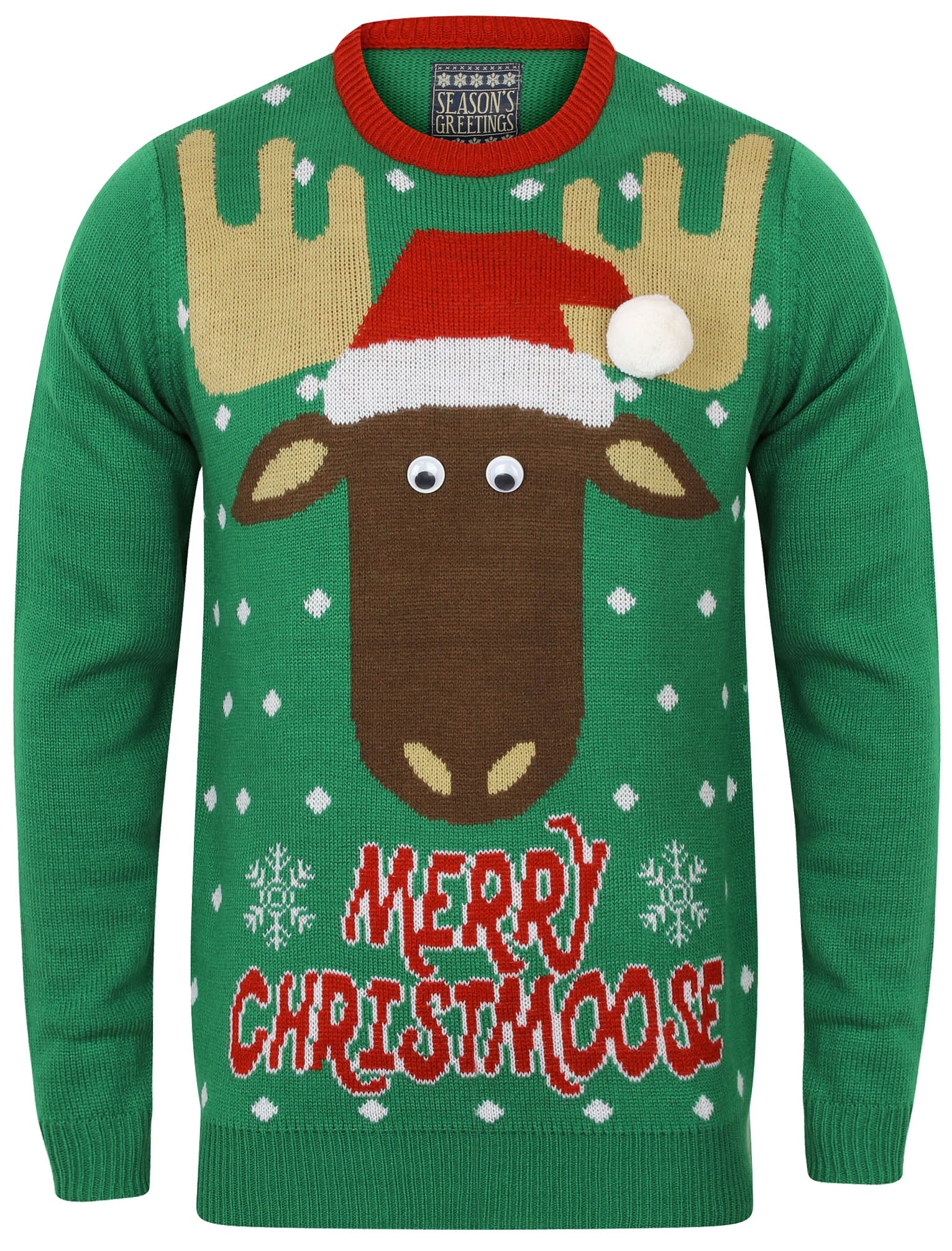 Merry Xmoose Novelty Christmas Jumper in Christmas Green - Season’s Greetings - Image 4