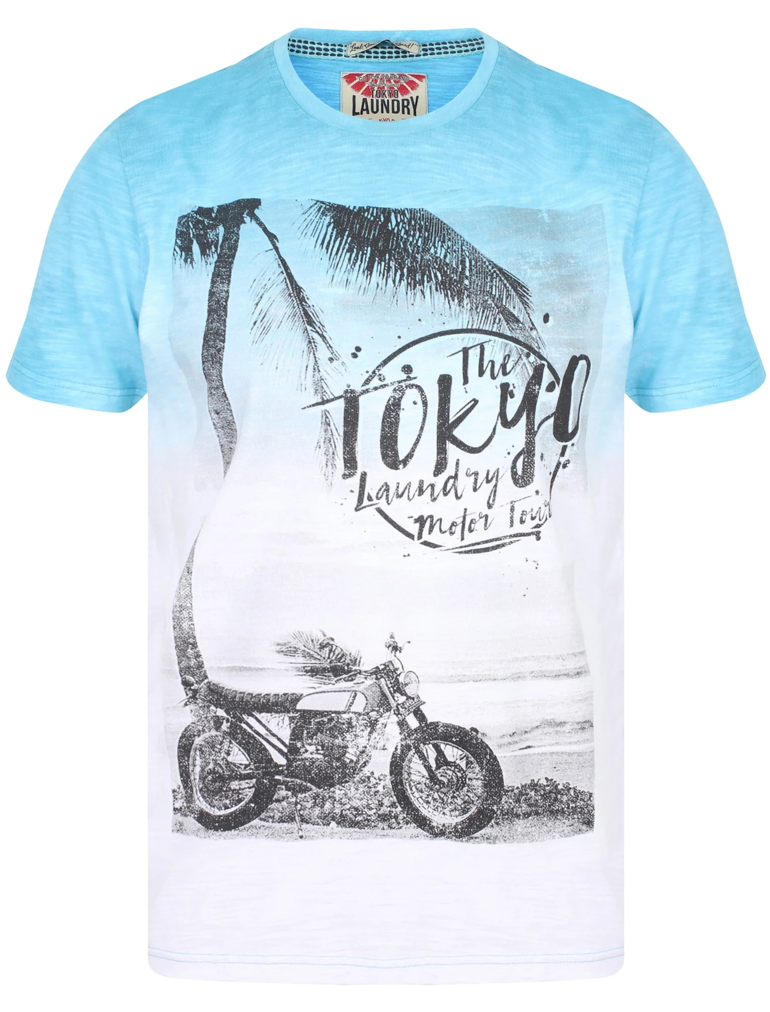 Motor Tour Motif Cotton Slub T-Shirt In Blue Moon - Tokyo Laundry - Image 5