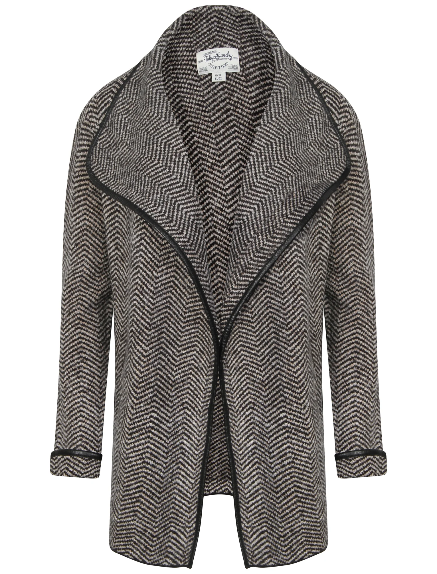 Newton Jacquard Waterfall Cardigan in Black / Oatmeal Marl - Tokyo Laundry - Image 3