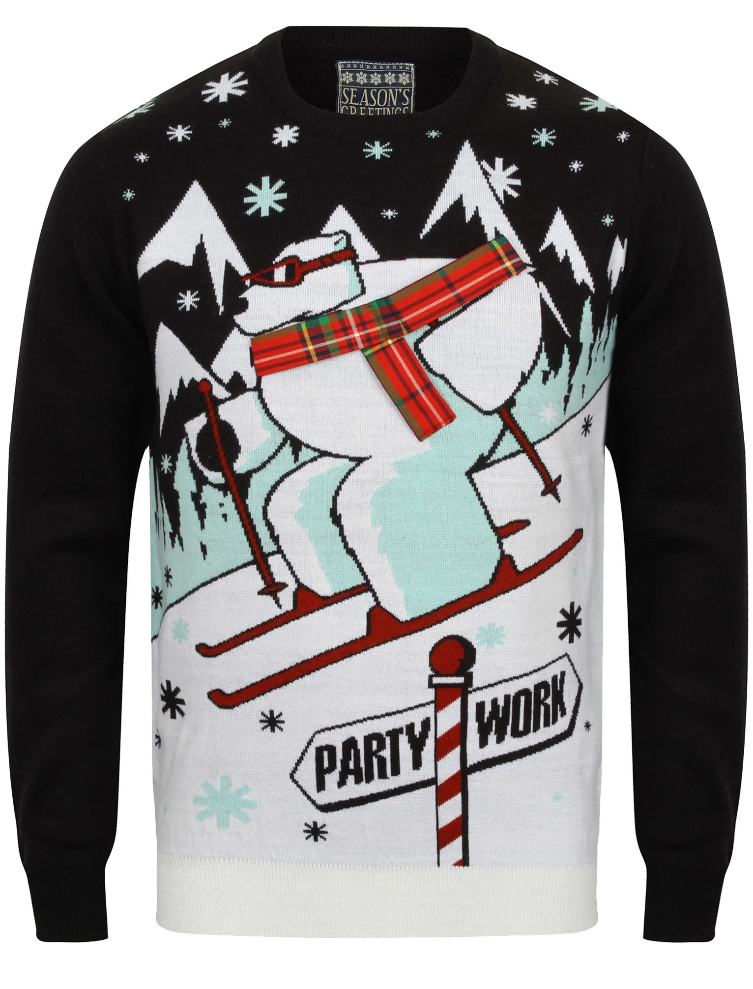 Party Work Novelty Christmas Jumper in Dark Navy - Season’s Greetings - Image 3