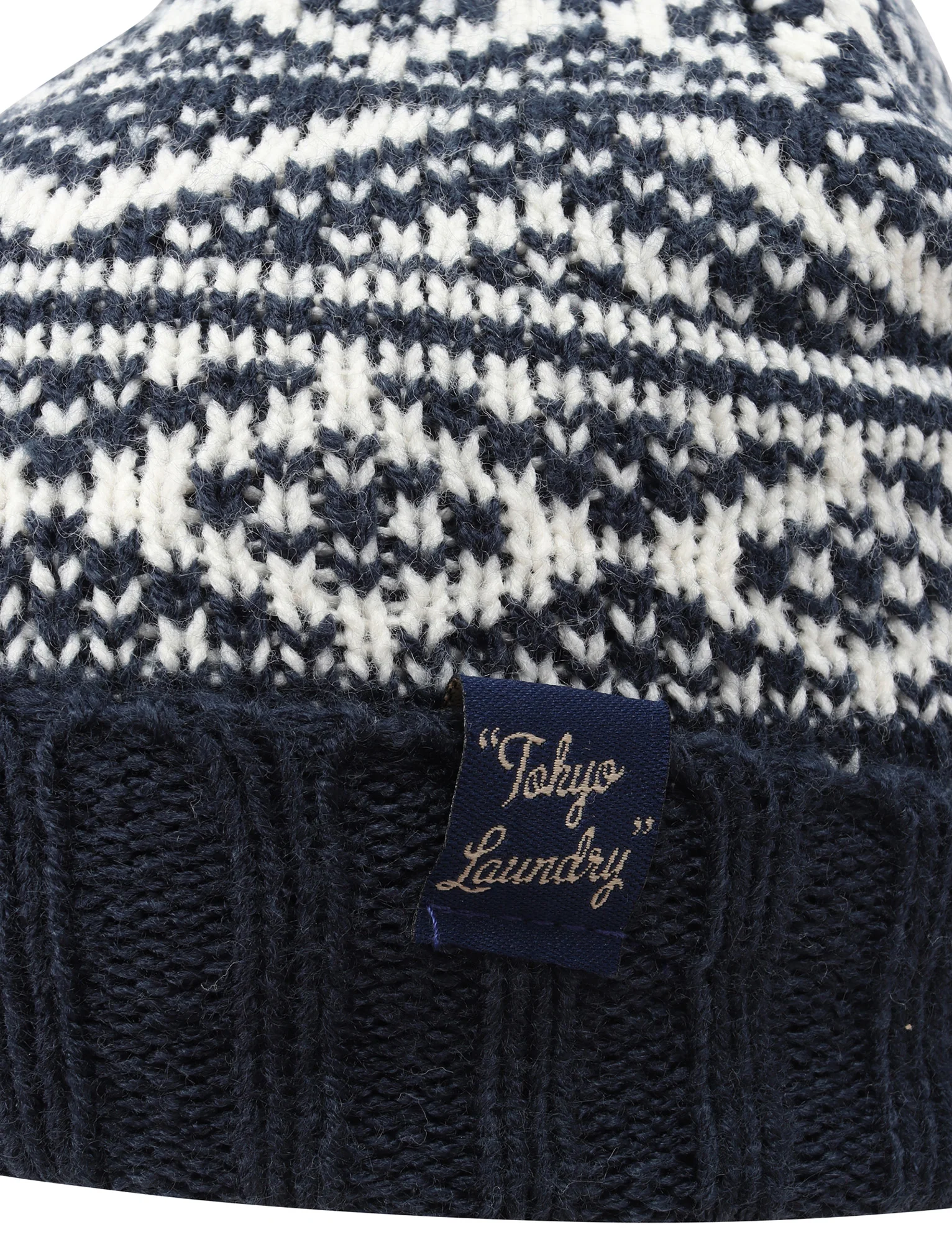 Men's Sandor Wool Blend Fairisle Print Bobble Hat in Navy - Tokyo Laundry - Image 4