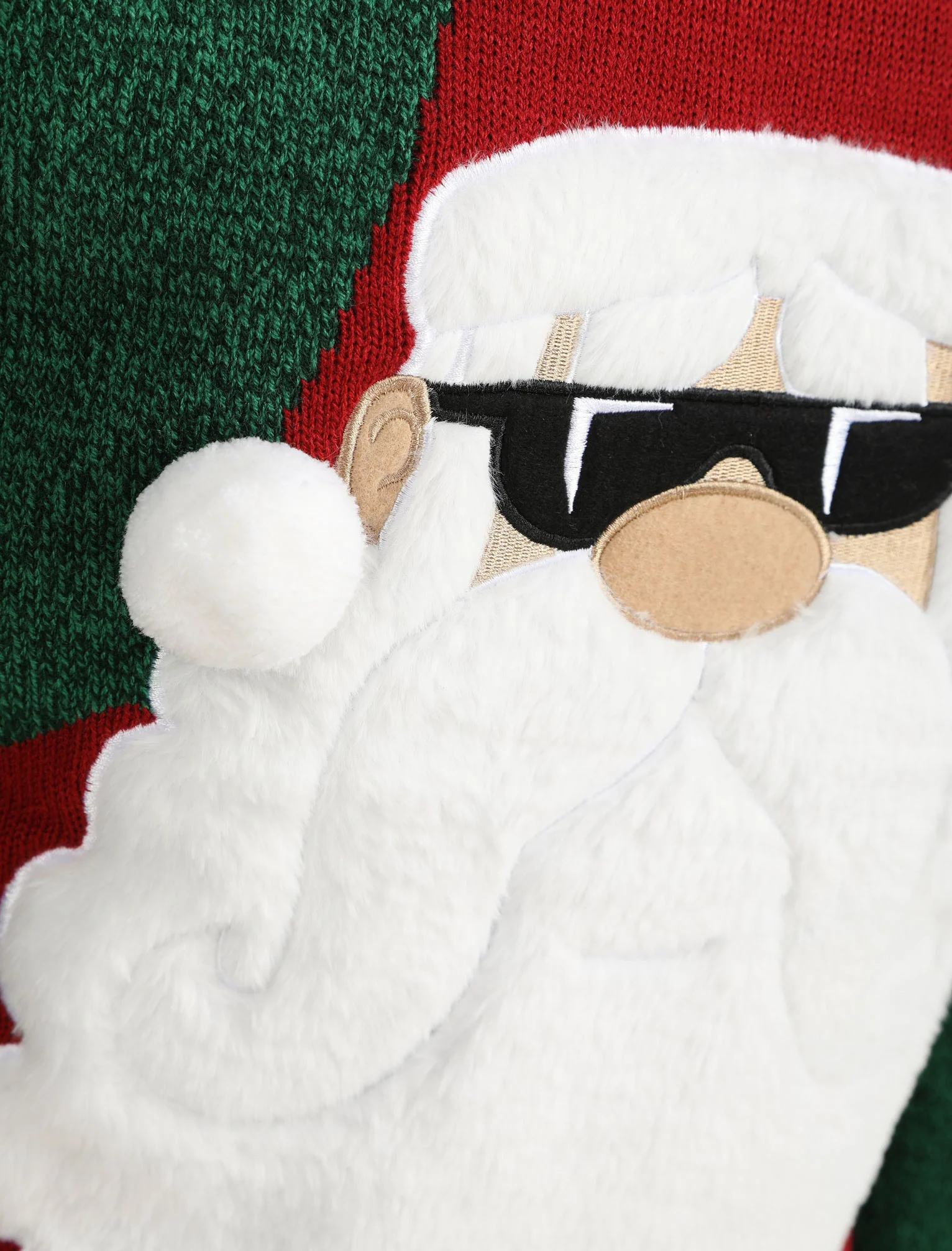 Santa Sunglasses Novelty Christmas Jumper With Faux Fur Applique in Green - Merry Christmas - Image 3