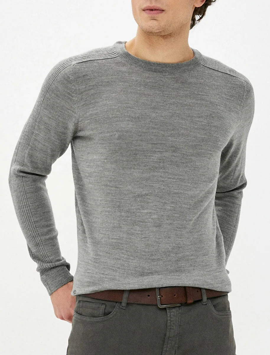 Striker Crew Neck Knitted Jumper in Mid Grey Marl - Kensington Eastside - Image 3