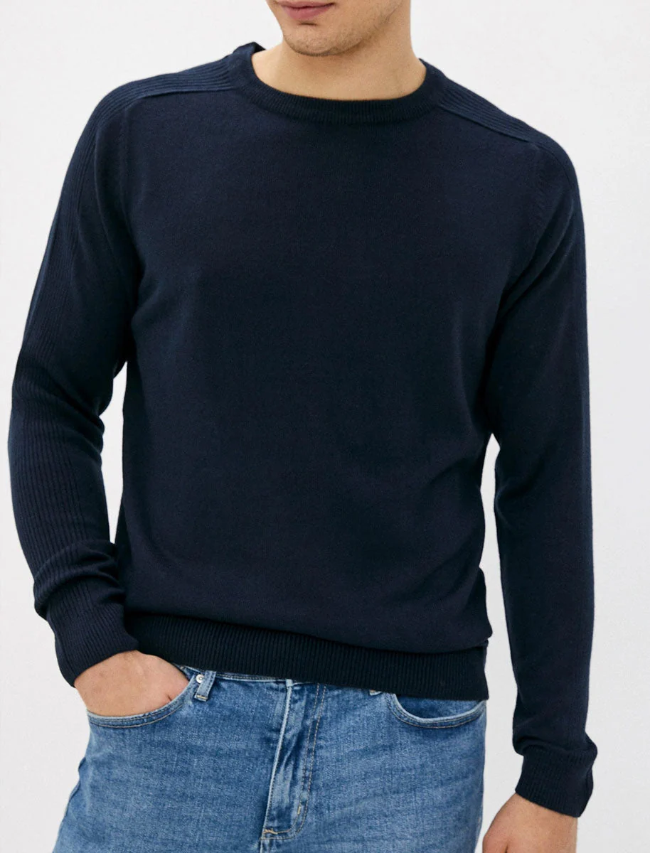 Striker Crew Neck Knitted Jumper in Sky Captain Navy - Kensington Eastside - Image 3