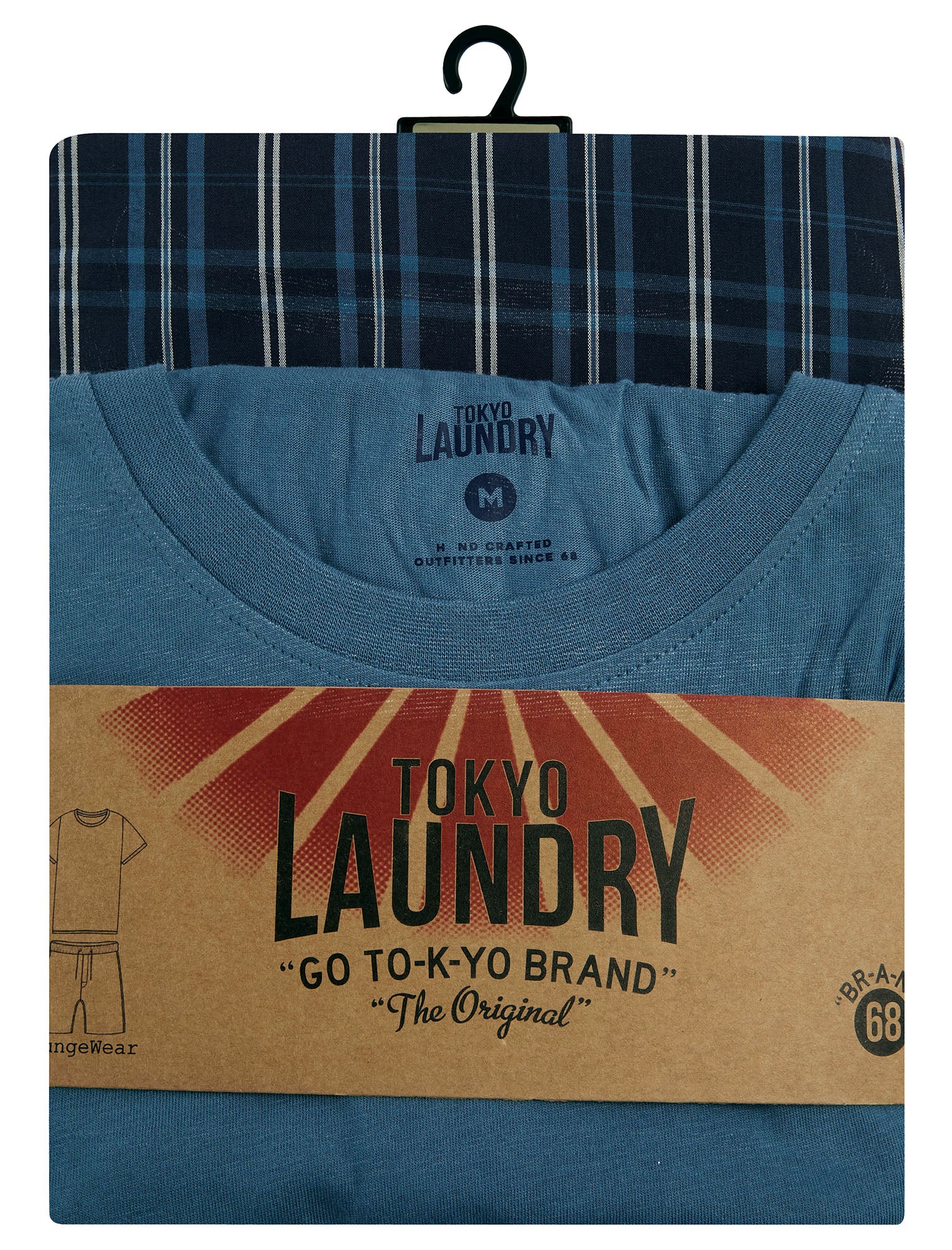 Tengen 2 Piece Jersey Cotton Crew Neck T-Shirt and Check Shorts Lounge Set in Copen Blue - Tokyo Laundry - Image 8