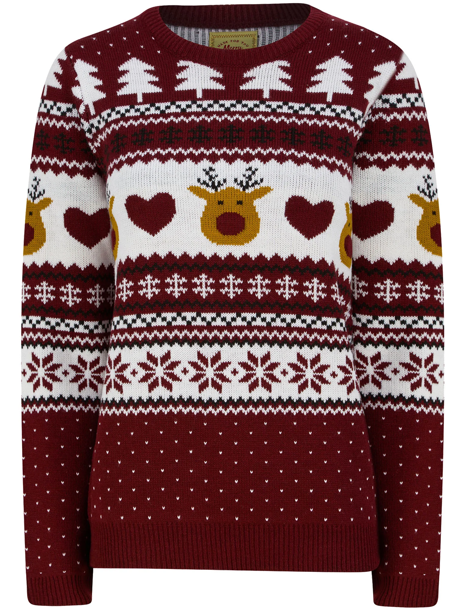 Women’s Deer Paper LED Light Up Novelty Christmas Jumper in Claret - Merry Christmas - Image 3