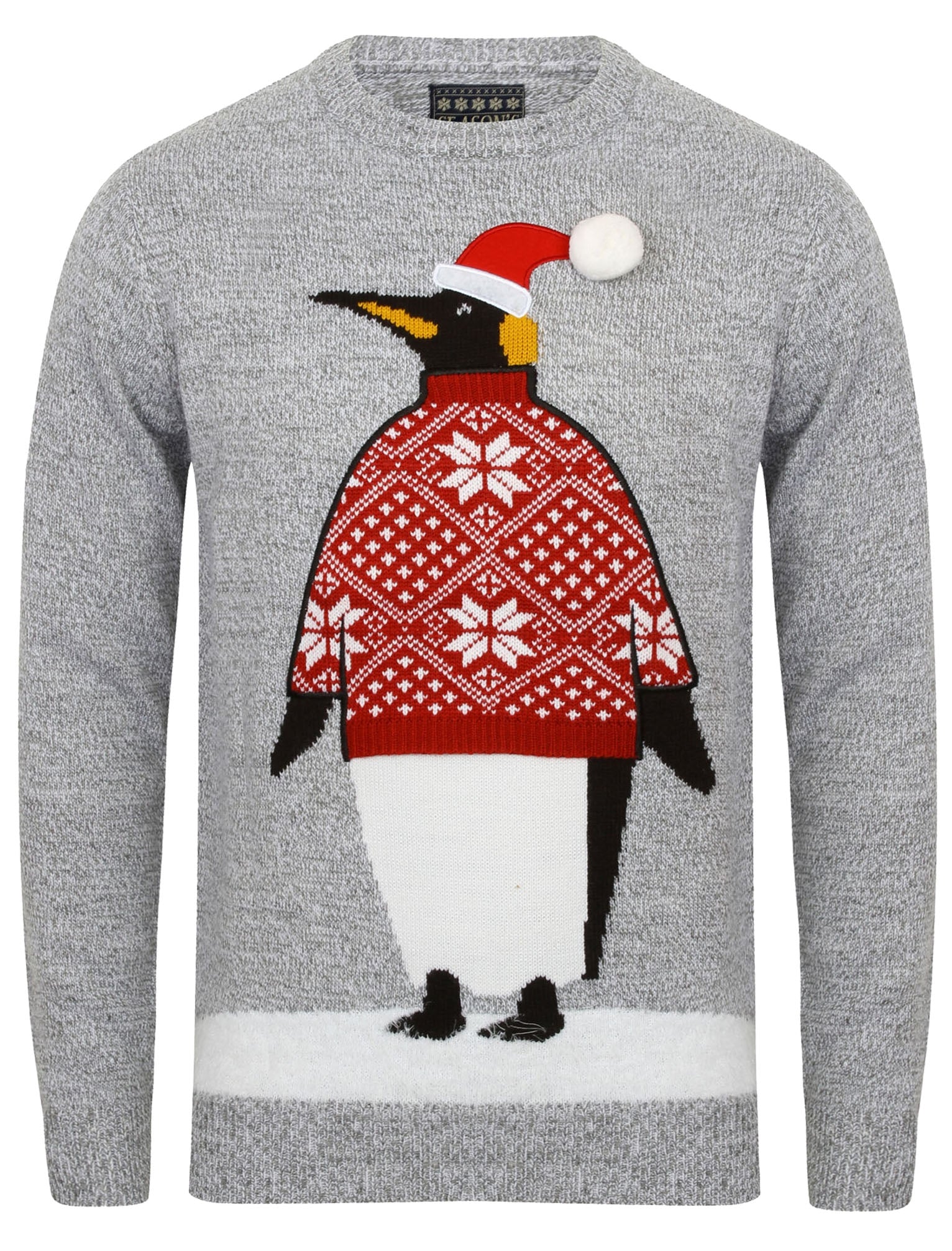 Xmas Penguin Novelty Christmas Jumper in Mid Grey / Optic White - Season’s Greetings - Image 3